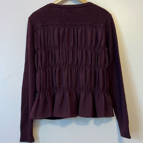 Club Monaco Wool Blend Ruffle Back Sweater Pleated Purple Sz Medium Whimsigoth - Picture 2 of 6